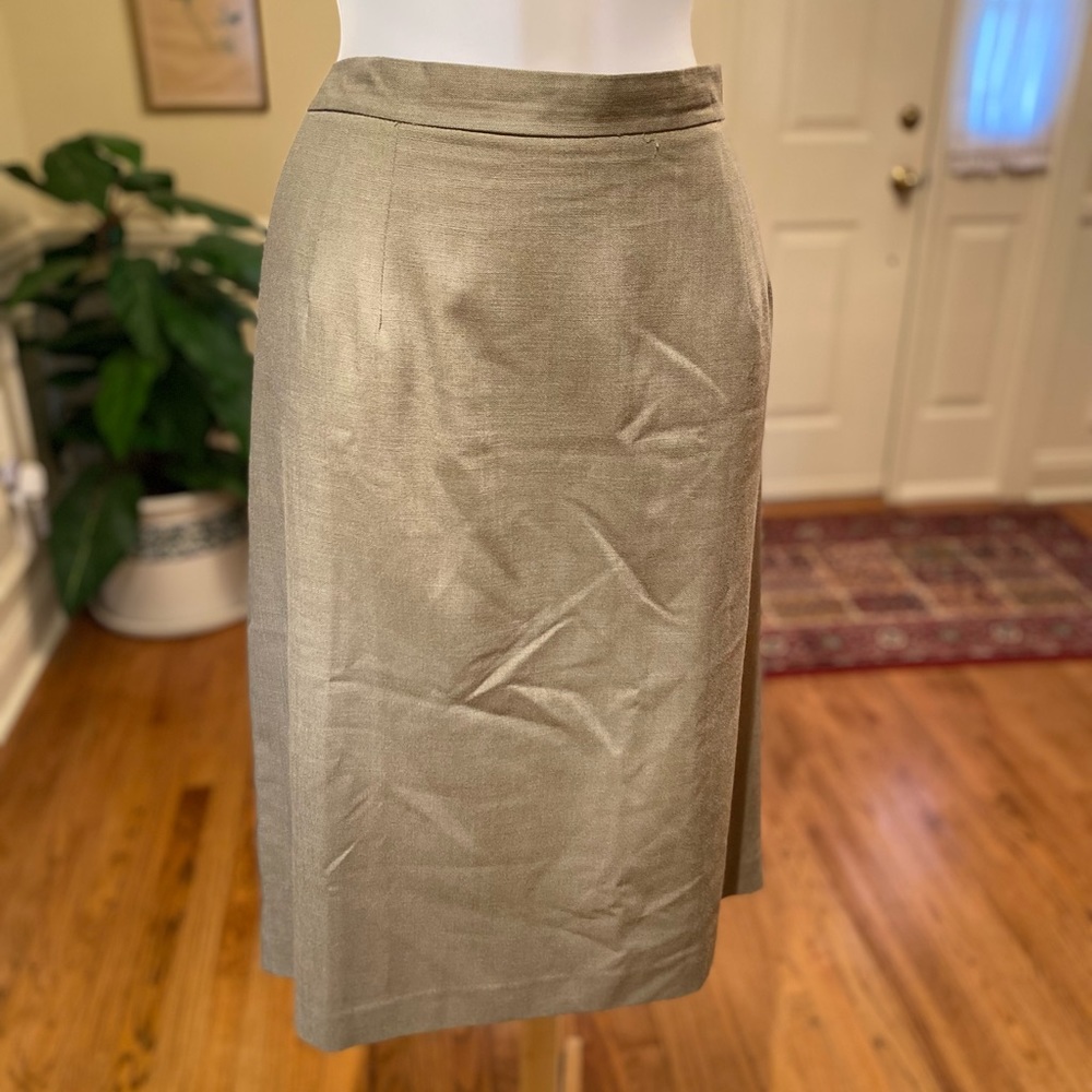 Michele - Woman’s tan color pencil midi skirt, Size: 16